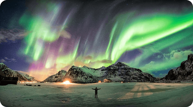 Northern Lights over Iceland landscape