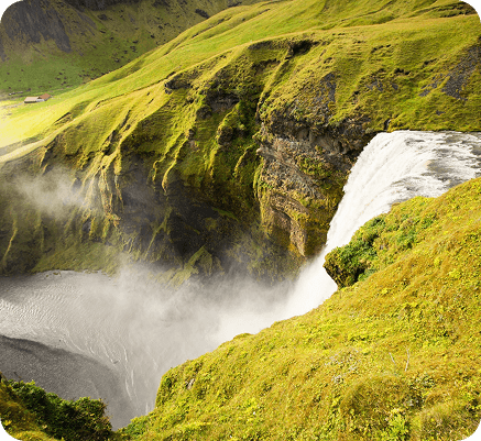Iceland green waterfall landscape